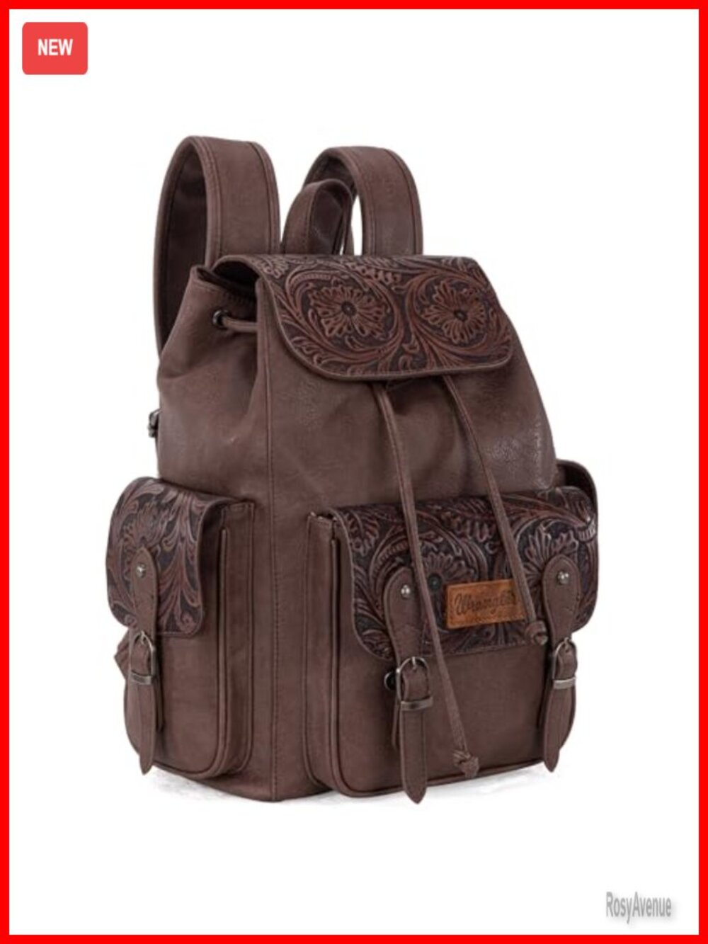Western Floral Tooled Leather Backpack Purse with Drawstring Closure